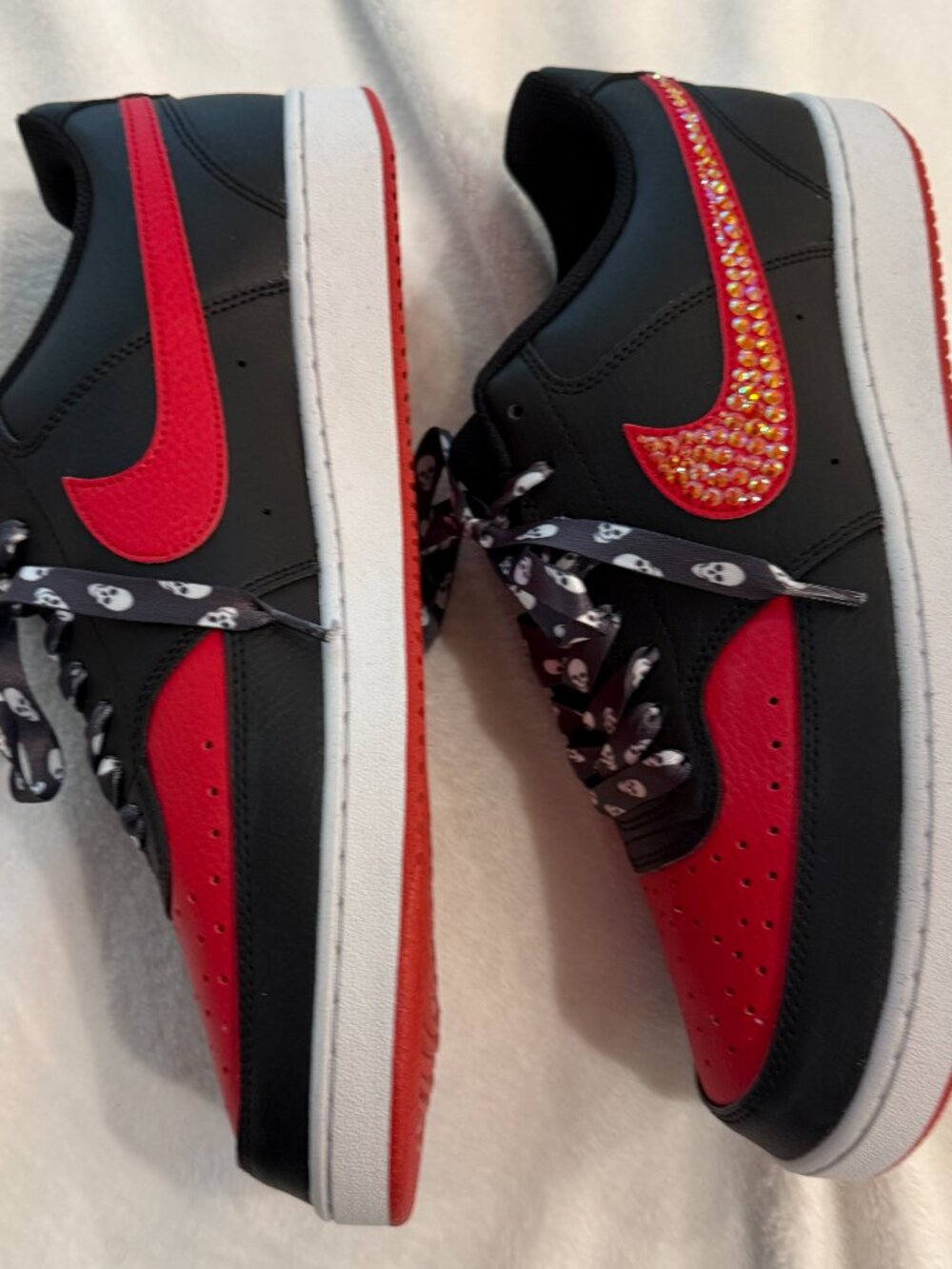 Bedazzled Black & Red Nike Court Vision Low | Crystal Swoosh | Men's 11.5 - Picture 2 of 3